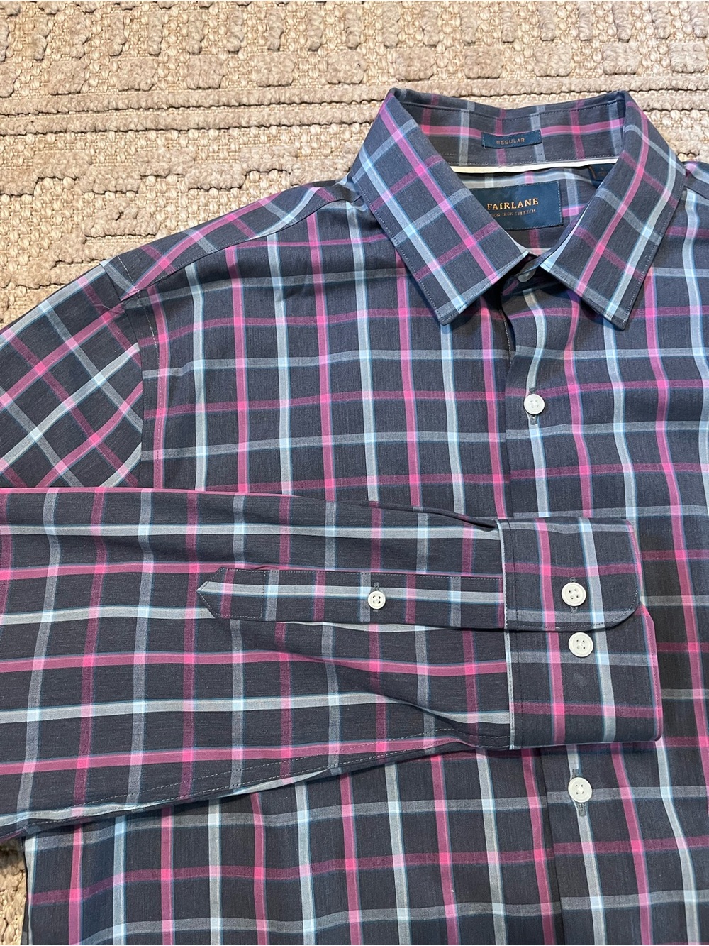 Fairlane Dress Shirt Navy Pink Check